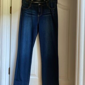 Ladies dark wash Liverpool straight leg jeans.